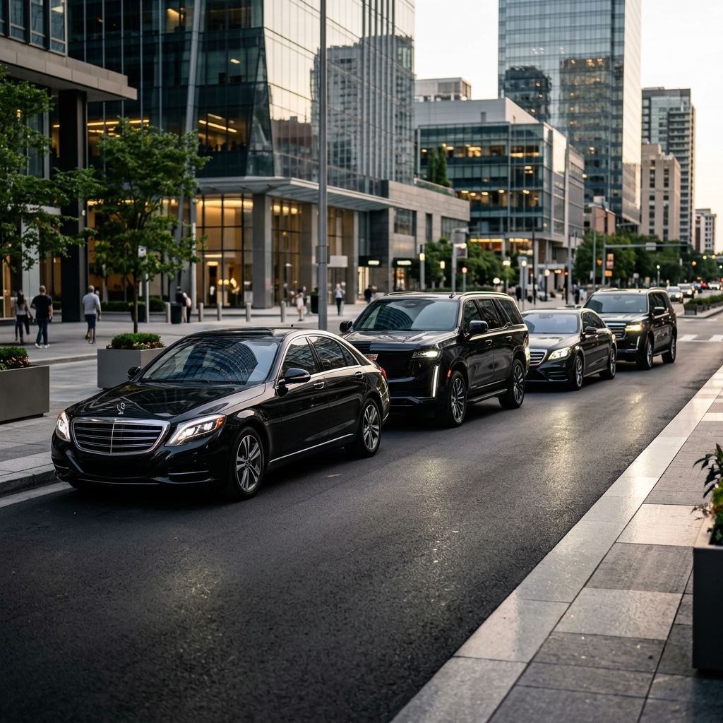 Premium luxury fleet parked in a modern downtown setting